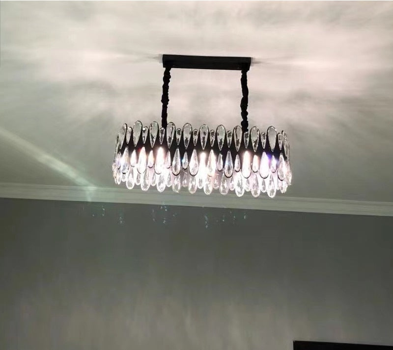 YLK Modern dining room crystal chandelier luxury black kitchen island hanging lamp oval design home
