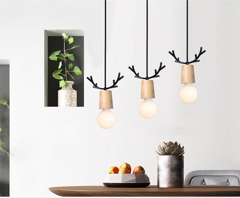 IIS Wood Deer Pendant Lights Modern Northern American Art