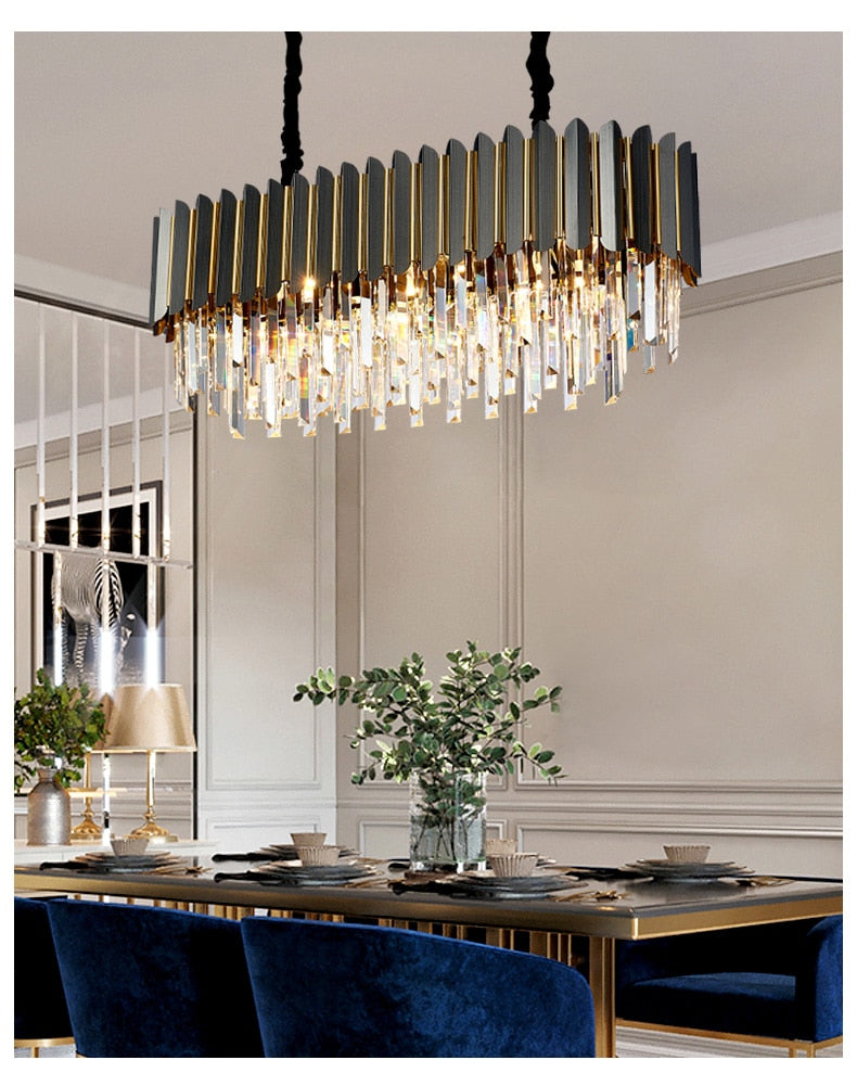 IND Modern Luxury Crystal Round Gold Black Chandelier Light