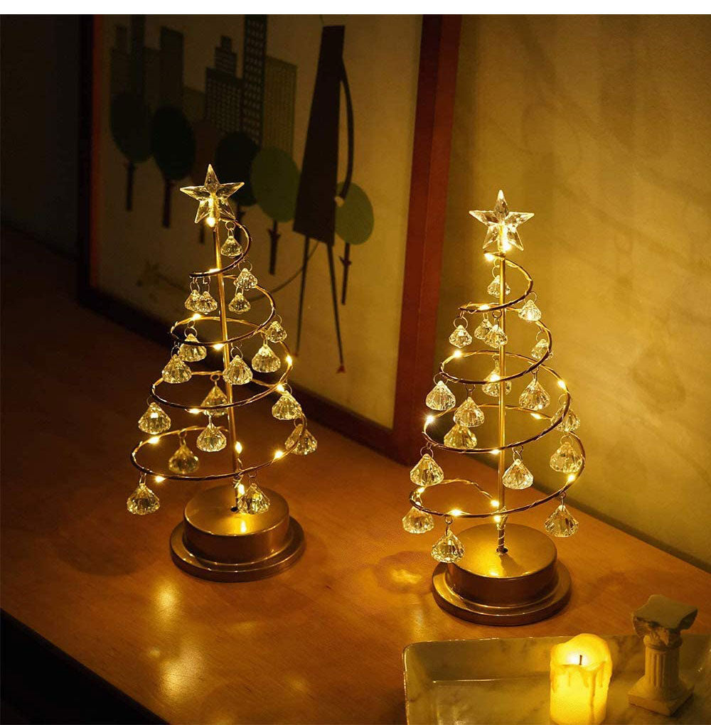 PQ Christmas Tree Table Lamp LED Crystal Night Light Battery Powered
