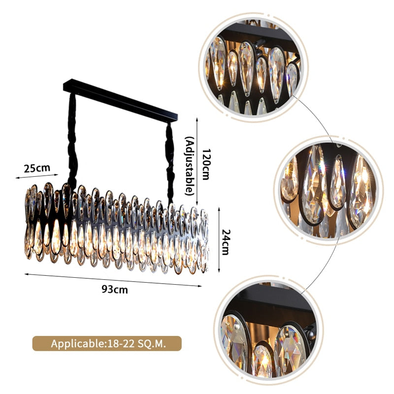 YLK Modern dining room crystal chandelier luxury black kitchen island hanging lamp oval design home