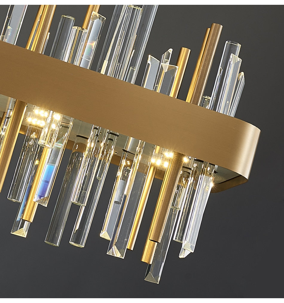 YLK Luxury Rectangle modern crystal chandelier hanging light fixture