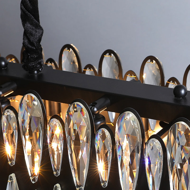 YLK Modern dining room crystal chandelier luxury black kitchen island hanging lamp oval design home