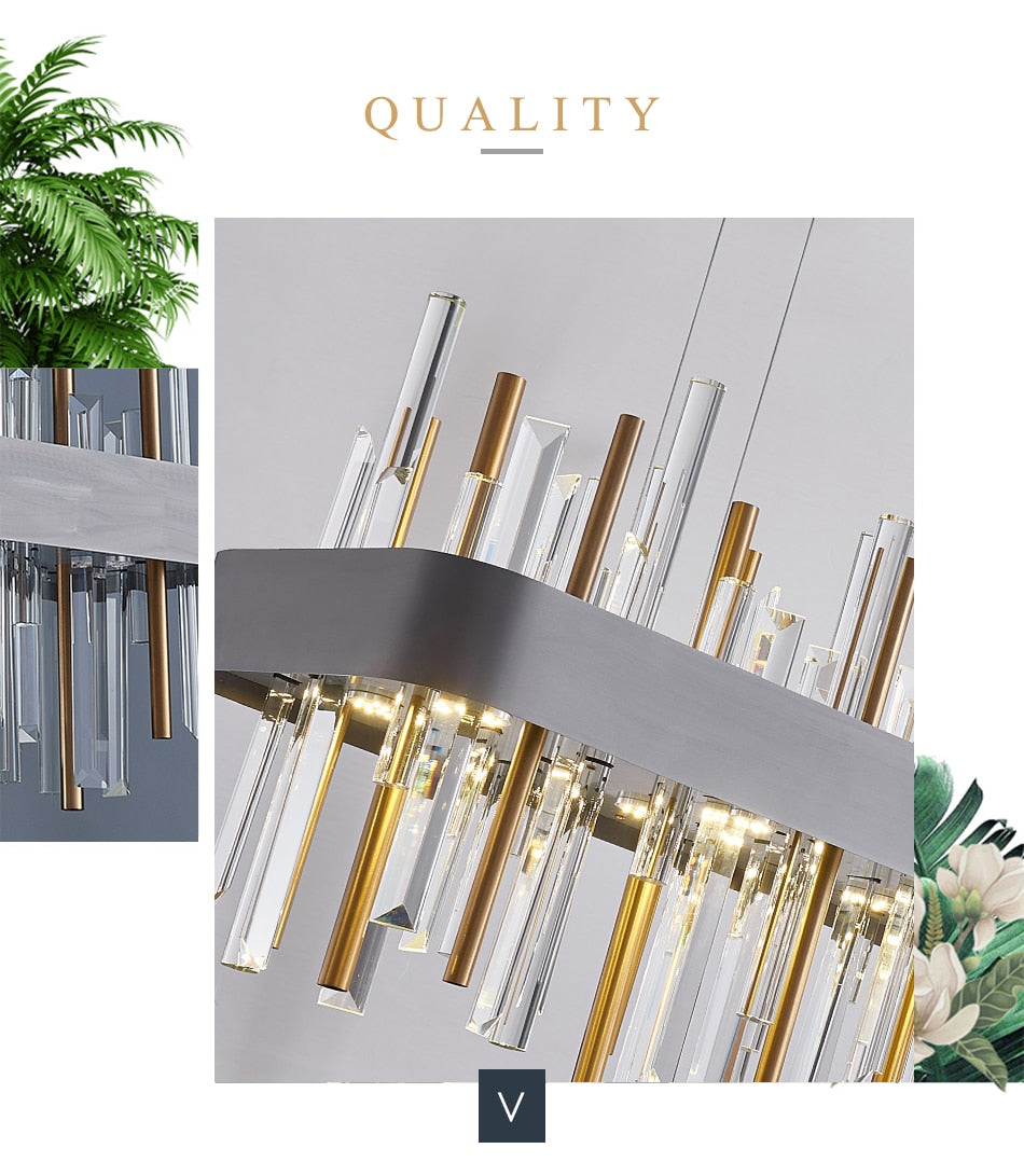 YLK Luxury Rectangle modern crystal chandelier hanging light fixture