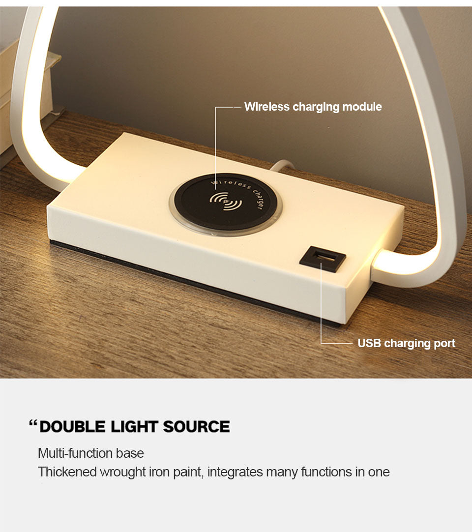 IIS 15W LED Desk Lamp with phone Wireless Charger DC5V USB Charging Port Dimmable Eye-Caring