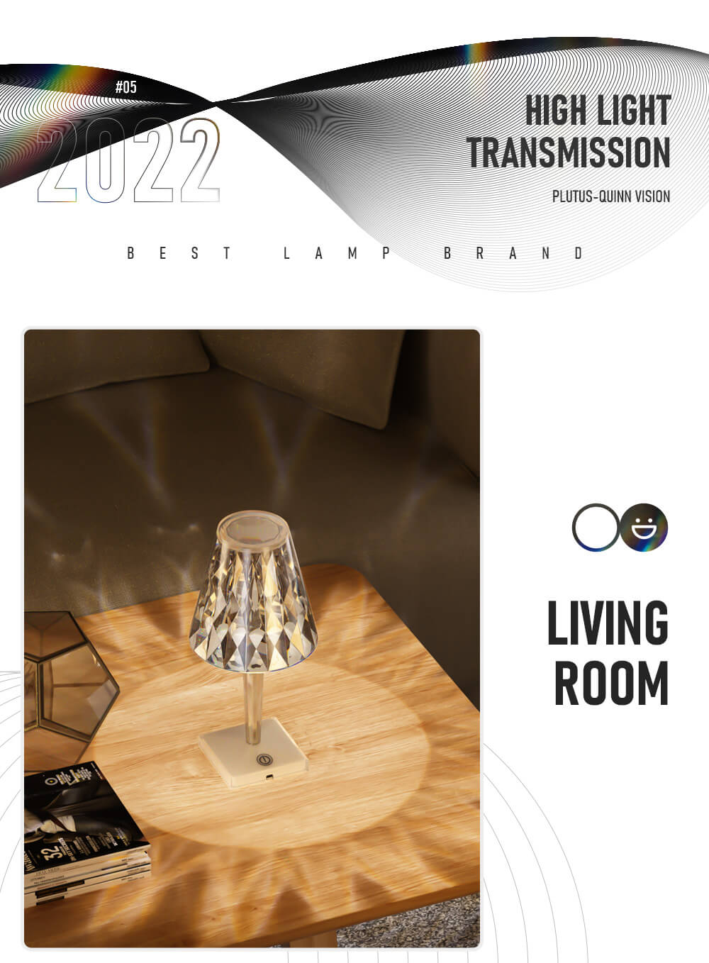 PQ LED Diamond Crystal Projection Night Lights USB Charging Touch Control