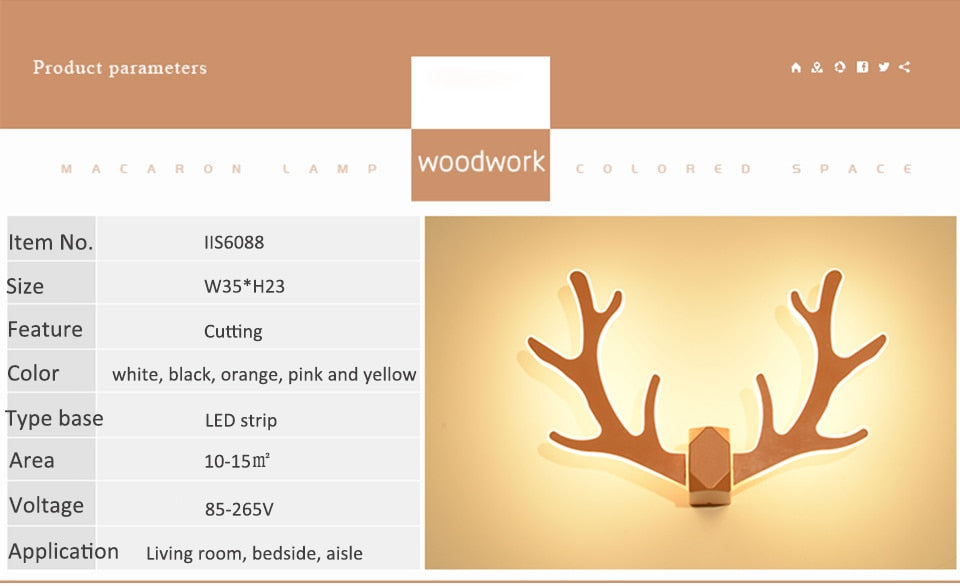 IIS Nordic Antler wall lamp LED bedside bedroom light macarons wall sconce