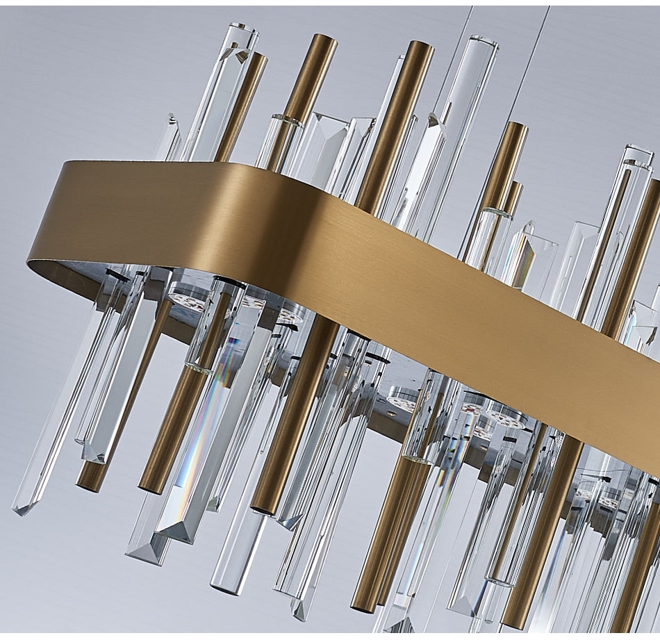 YLK Luxury Rectangle modern crystal chandelier hanging light fixture