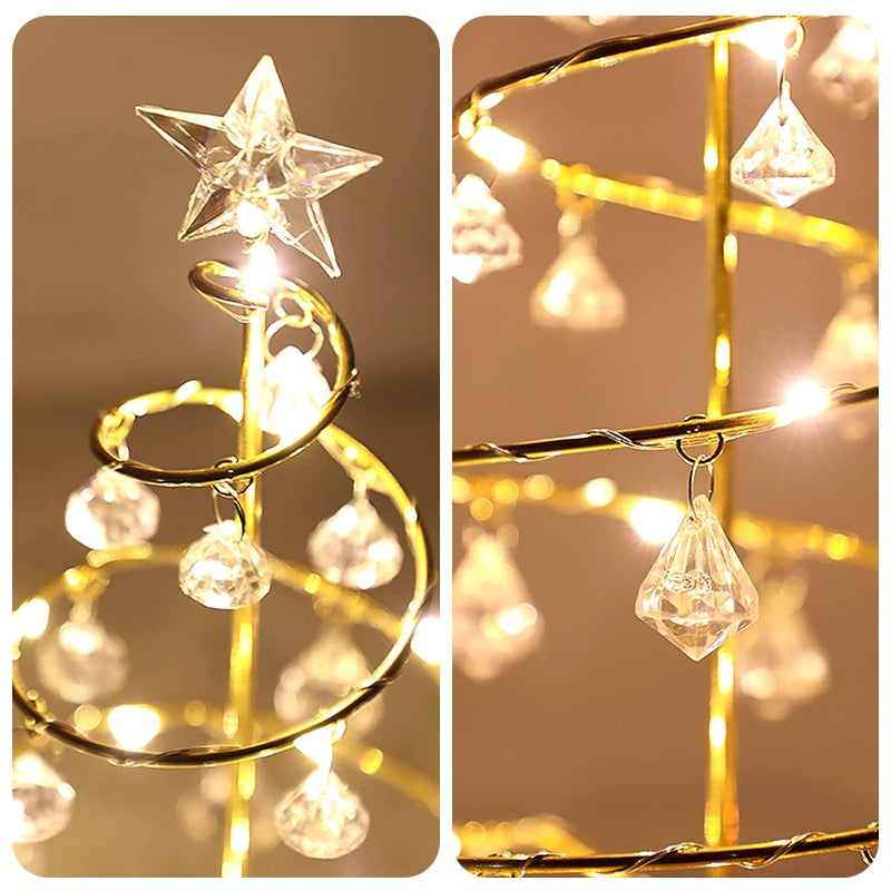 PQ Christmas Tree Table Lamp LED Crystal Night Light Battery Powered