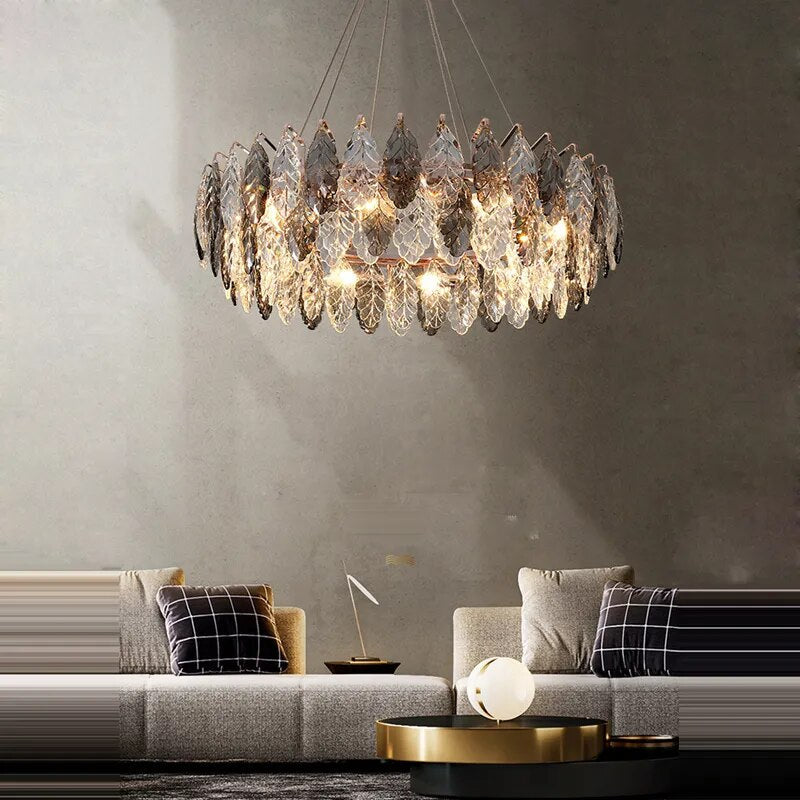 LED Dimmable Crystal Goose Feather Gold Silver Lustre Chandelier