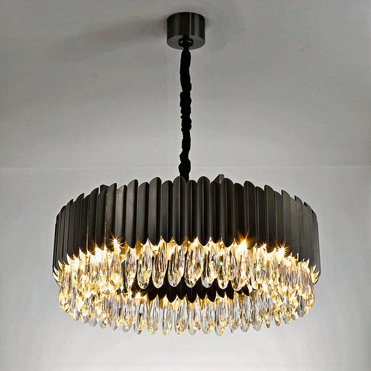 IND Modern Luxury Crystal Round Gold Black Chandelier Light