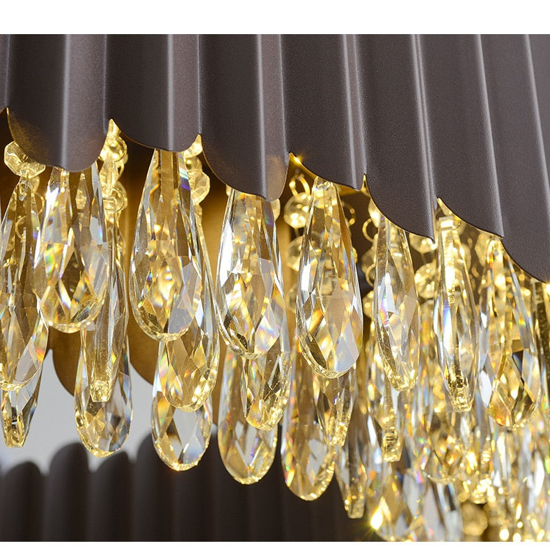 IND Modern Luxury Crystal Round Gold Black Chandelier Light