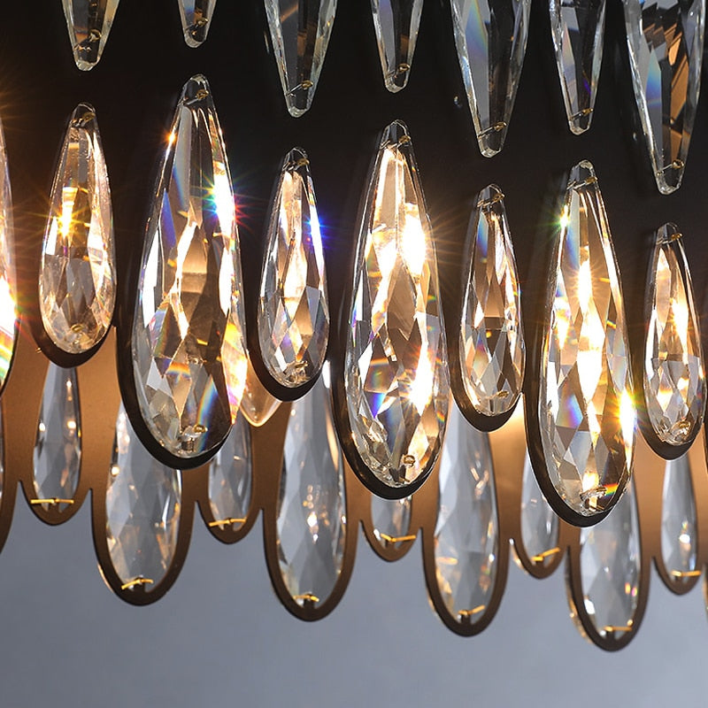 YLK Modern dining room crystal chandelier luxury black kitchen island hanging lamp oval design home