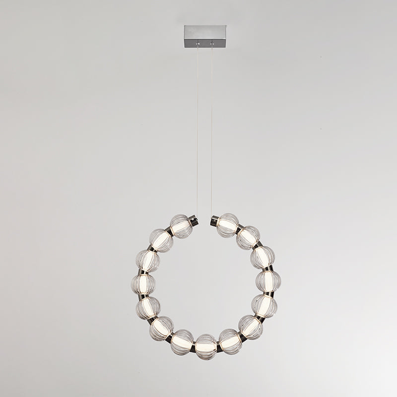 APEX Circular Ring Chrome LED Chandelier Pearl Necklace Style