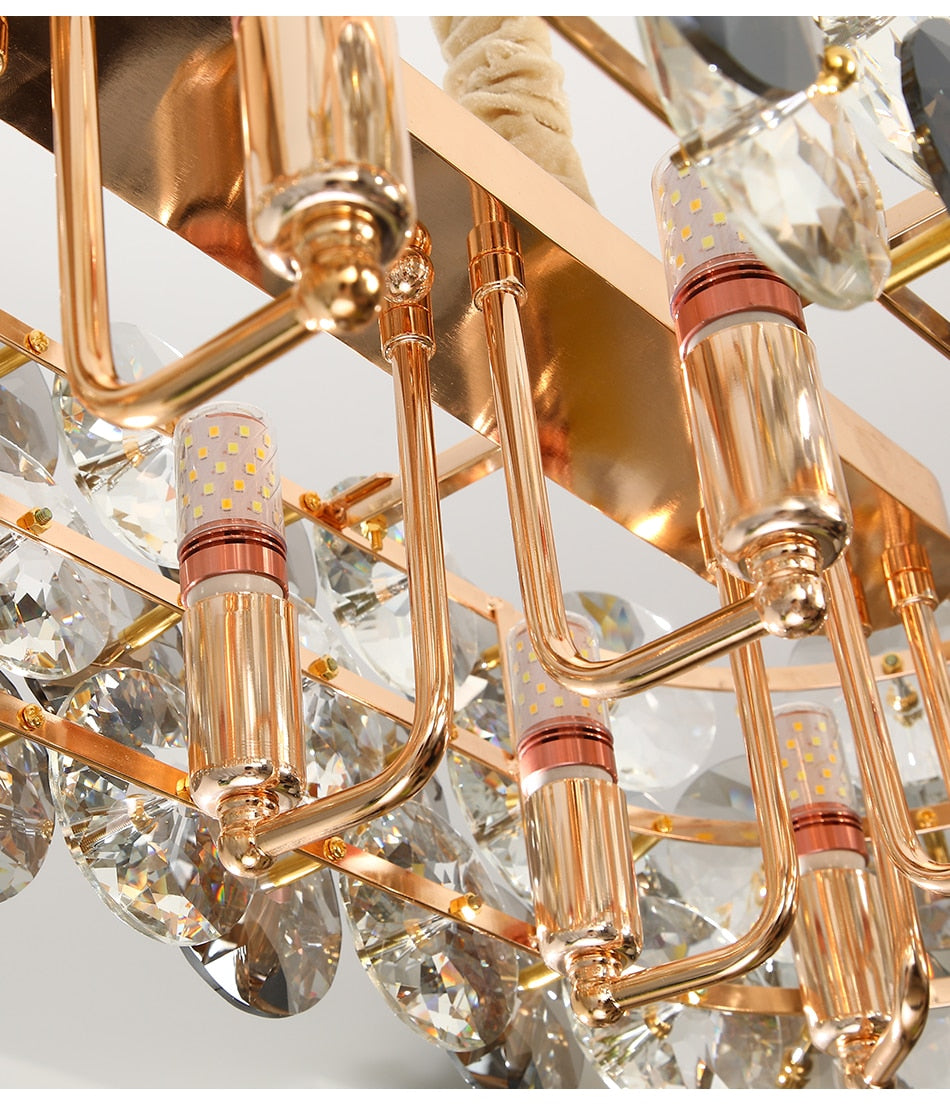 YLK Luxury Dining Room Crystal Chandelier Gold Oval Design Kitchen Island Hanging Light