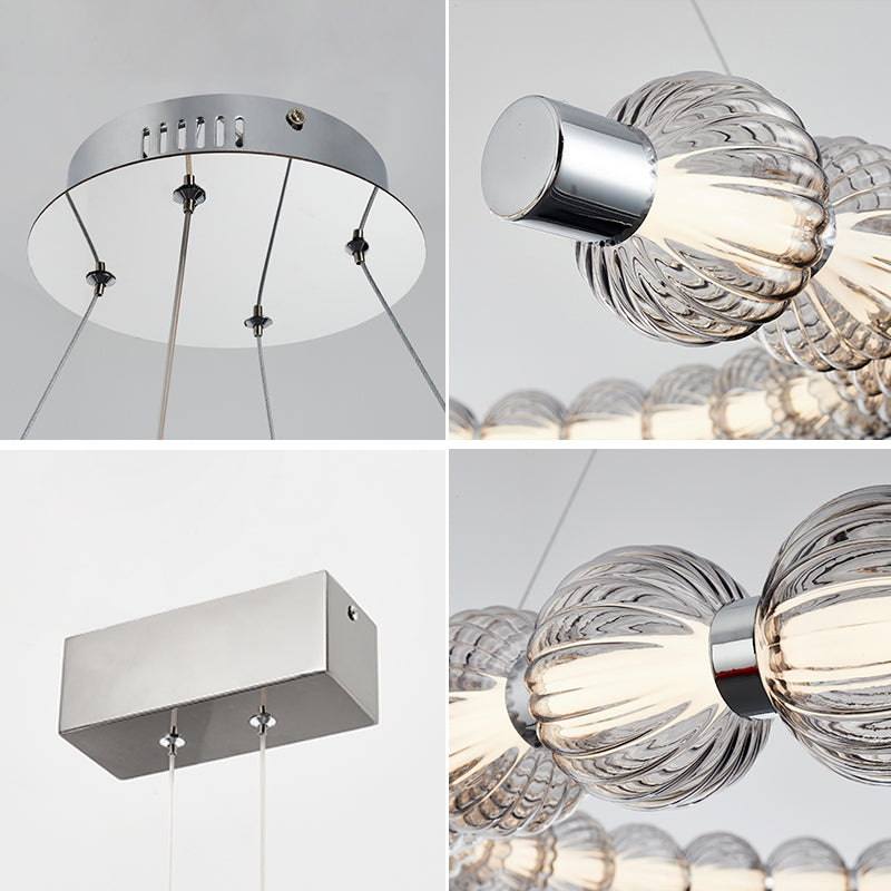 APEX Circular Ring Chrome LED Chandelier Pearl Necklace Style