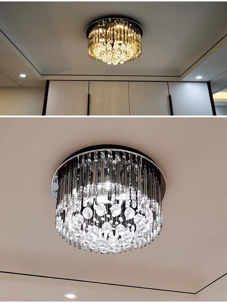 YLK Modern Ceiling Chandelier For Living Room Luxury Black LED Crystal Lamp