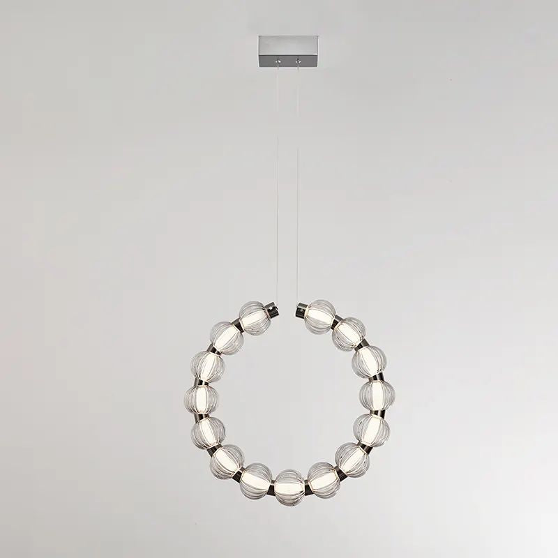 APEX Circular Ring Chrome LED Chandelier Pearl Necklace Style