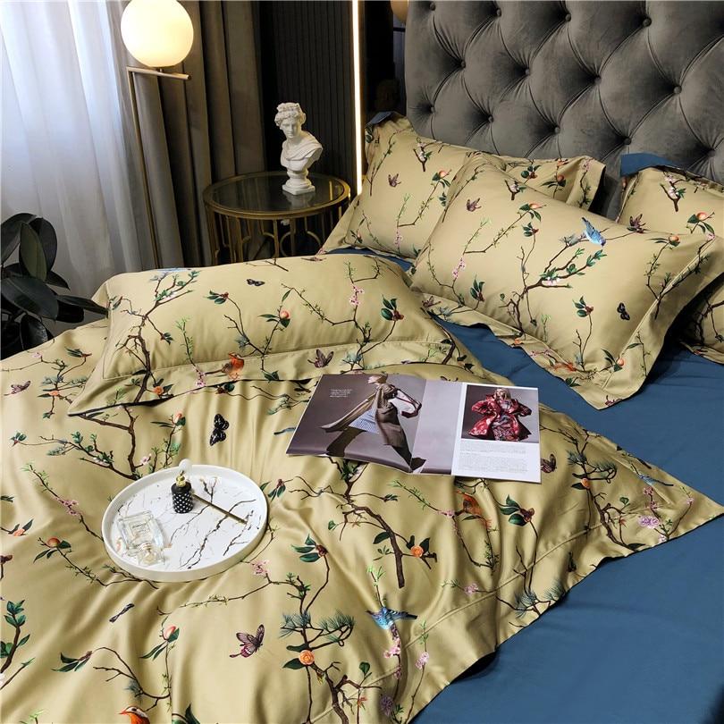 Flowers & Birds Print Egyptian Cotton Duvet Cover Set