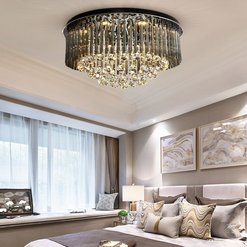 YLK Modern Ceiling Chandelier For Living Room Luxury Black LED Crystal Lamp