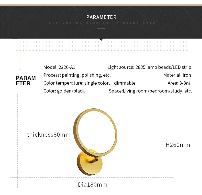 JM Nordic Wall Lamp Indoor Copper LED Bedside Light Decorative