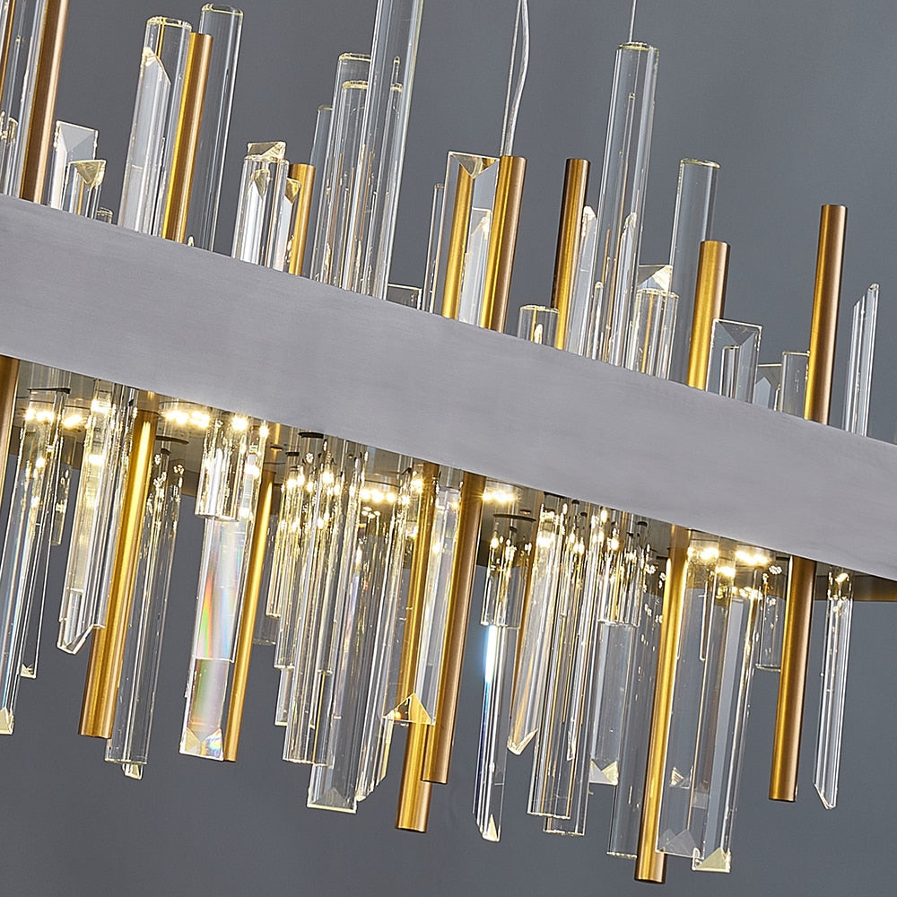 YLK Luxury Rectangle modern crystal chandelier hanging light fixture