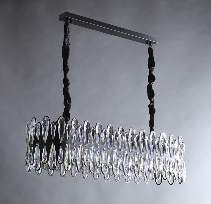 YLK Modern dining room crystal chandelier luxury black kitchen island hanging lamp oval design home