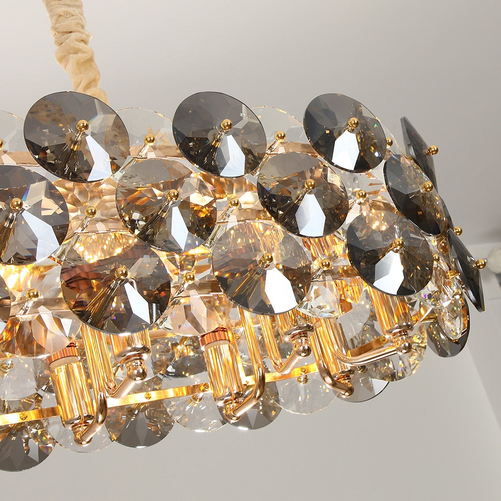 YLK Luxury Dining Room Crystal Chandelier Gold Oval Design Kitchen Island Hanging Light