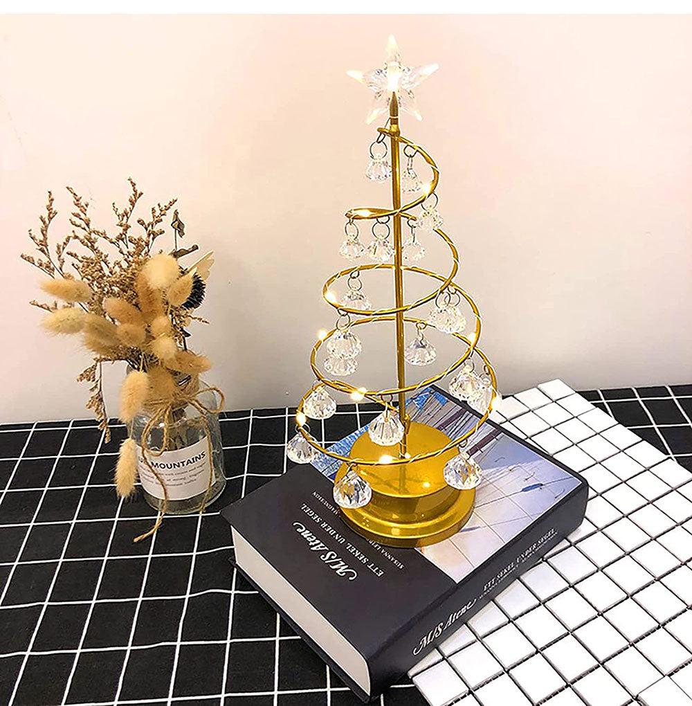 PQ Christmas Tree Table Lamp LED Crystal Night Light Battery Powered