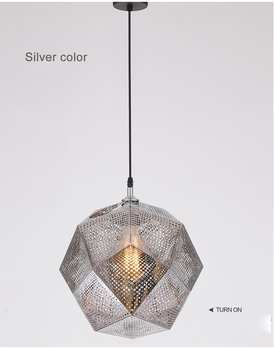 IIS Modern Industrial Plating Ball Pendant Lamp Gold/Silver Stainless Steel Art Geometry Net Lighting