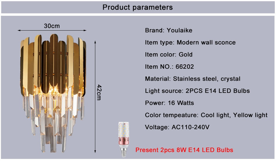 Ylk Modern Luxury Crystal Wall Light