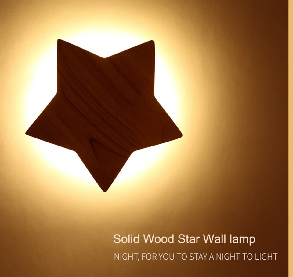 IIS Star Shape Modern Creative Wall Lamps Solid Wood light