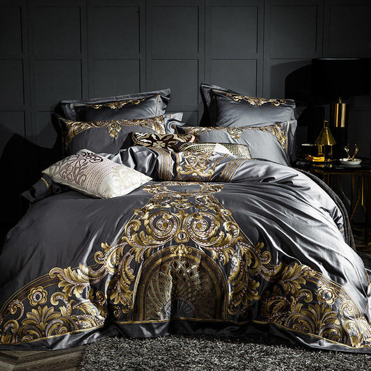 Lezkira Vibrant Grey Luxury Egyptian Cotton Embroidery Bedding Set