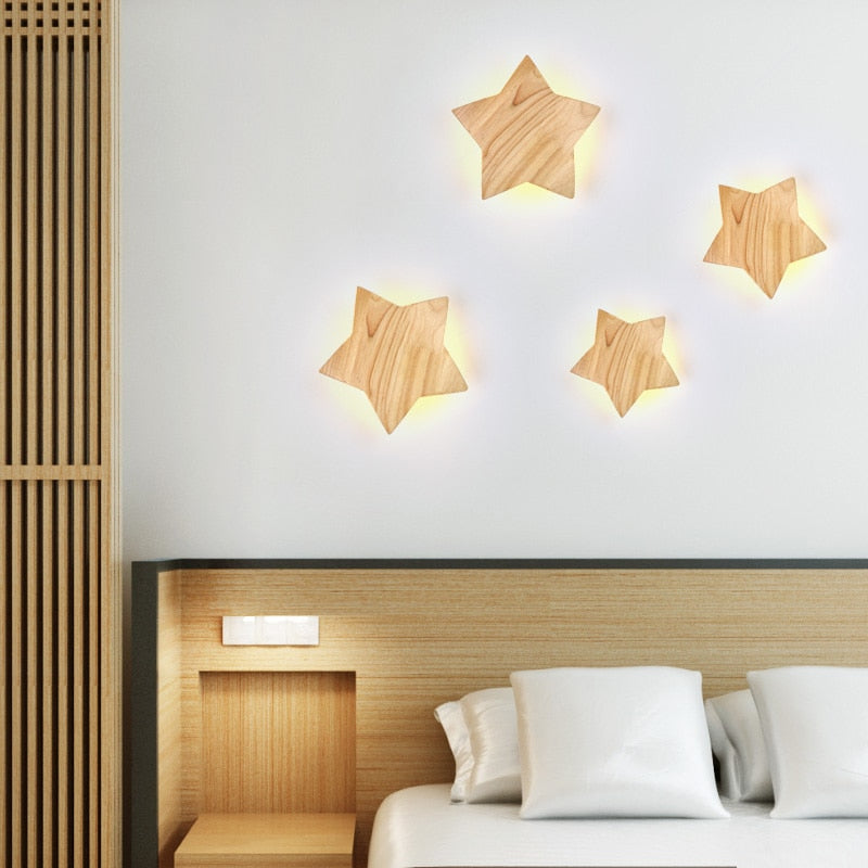 IIS Star Shape Modern Creative Wall Lamps Solid Wood light