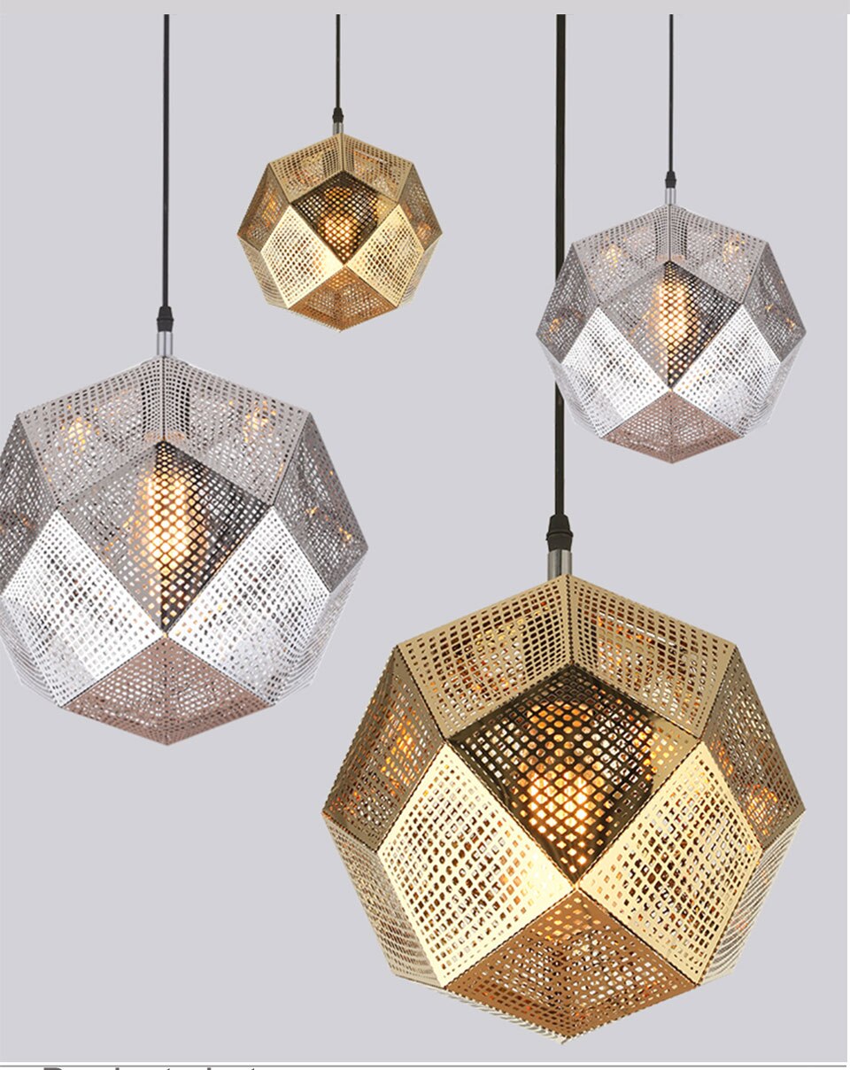 IIS Modern Industrial Plating Ball Pendant Lamp Gold/Silver Stainless Steel Art Geometry Net Lighting
