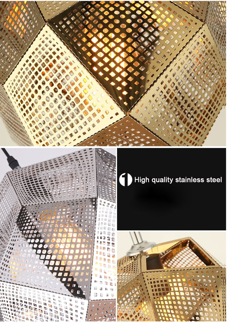 IIS Modern Industrial Plating Ball Pendant Lamp Gold/Silver Stainless Steel Art Geometry Net Lighting