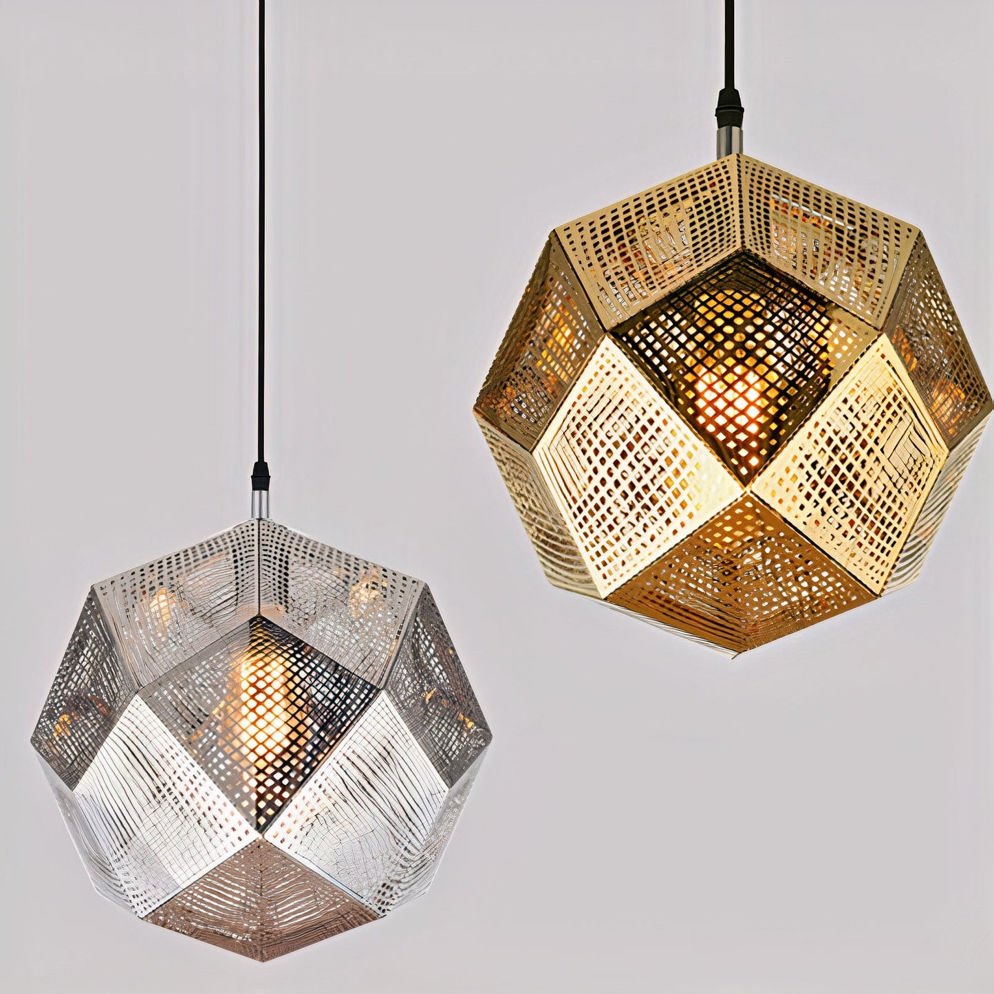 IIS Modern Industrial Plating Ball Pendant Lamp Gold/Silver Stainless Steel Art Geometry Net Lighting