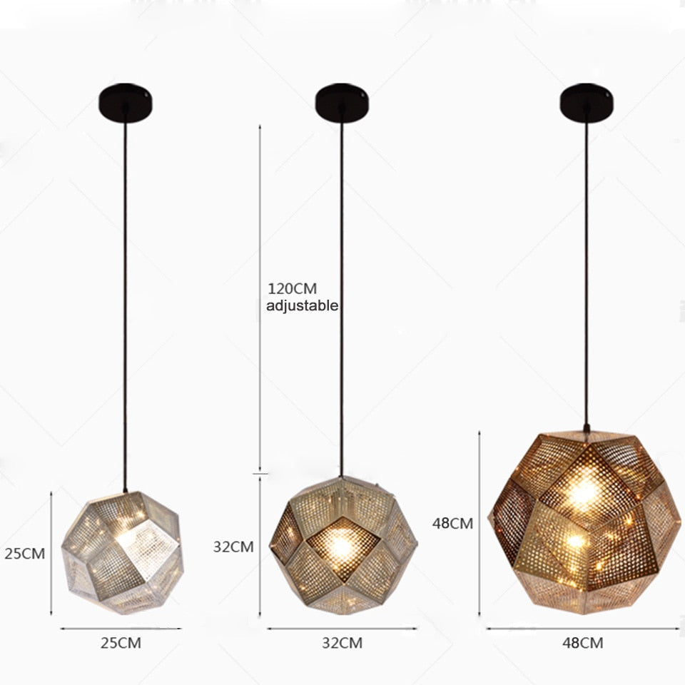 IIS Modern Industrial Plating Ball Pendant Lamp Gold/Silver Stainless Steel Art Geometry Net Lighting