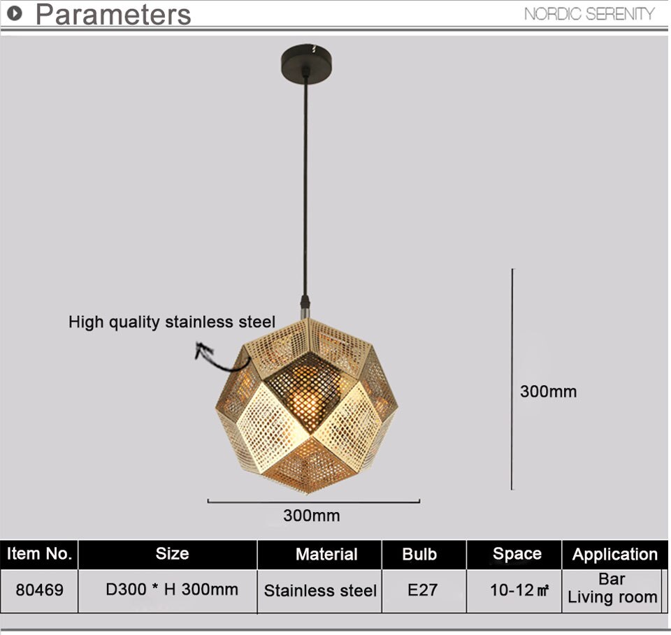 IIS Modern Industrial Plating Ball Pendant Lamp Gold/Silver Stainless Steel Art Geometry Net Lighting