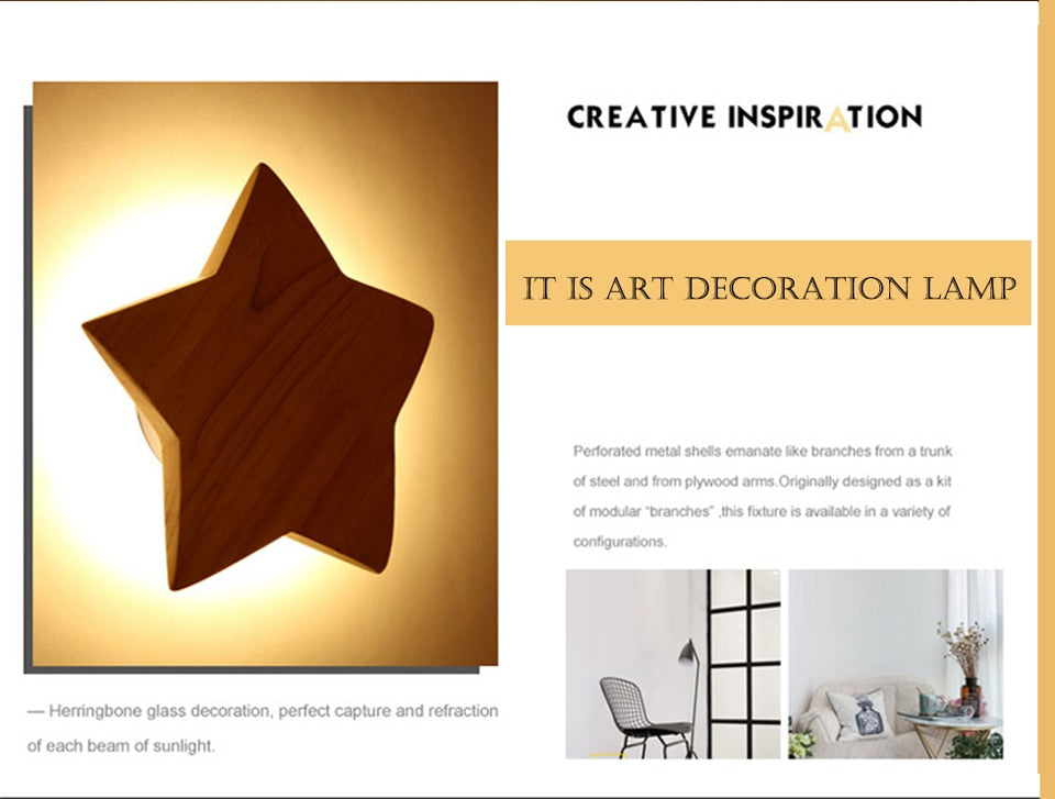 IIS Star Shape Modern Creative Wall Lamps Solid Wood light