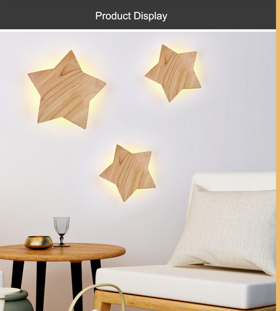 IIS Star Shape Modern Creative Wall Lamps Solid Wood light