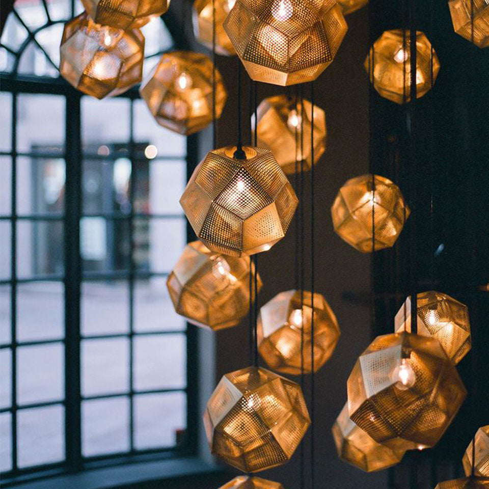 IIS Modern Industrial Plating Ball Pendant Lamp Gold/Silver Stainless Steel Art Geometry Net Lighting