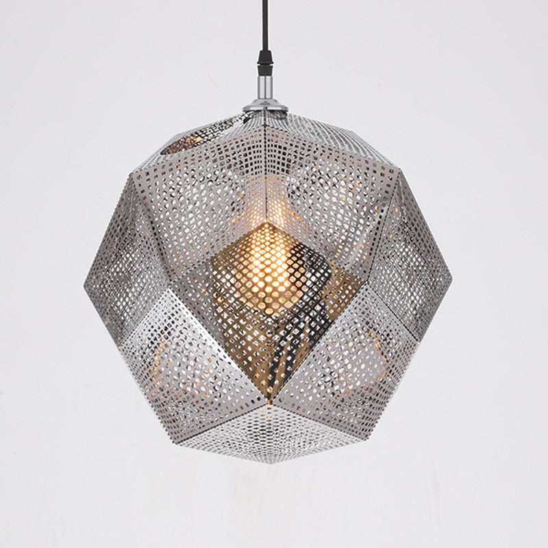 IIS Modern Industrial Plating Ball Pendant Lamp Gold/Silver Stainless Steel Art Geometry Net Lighting
