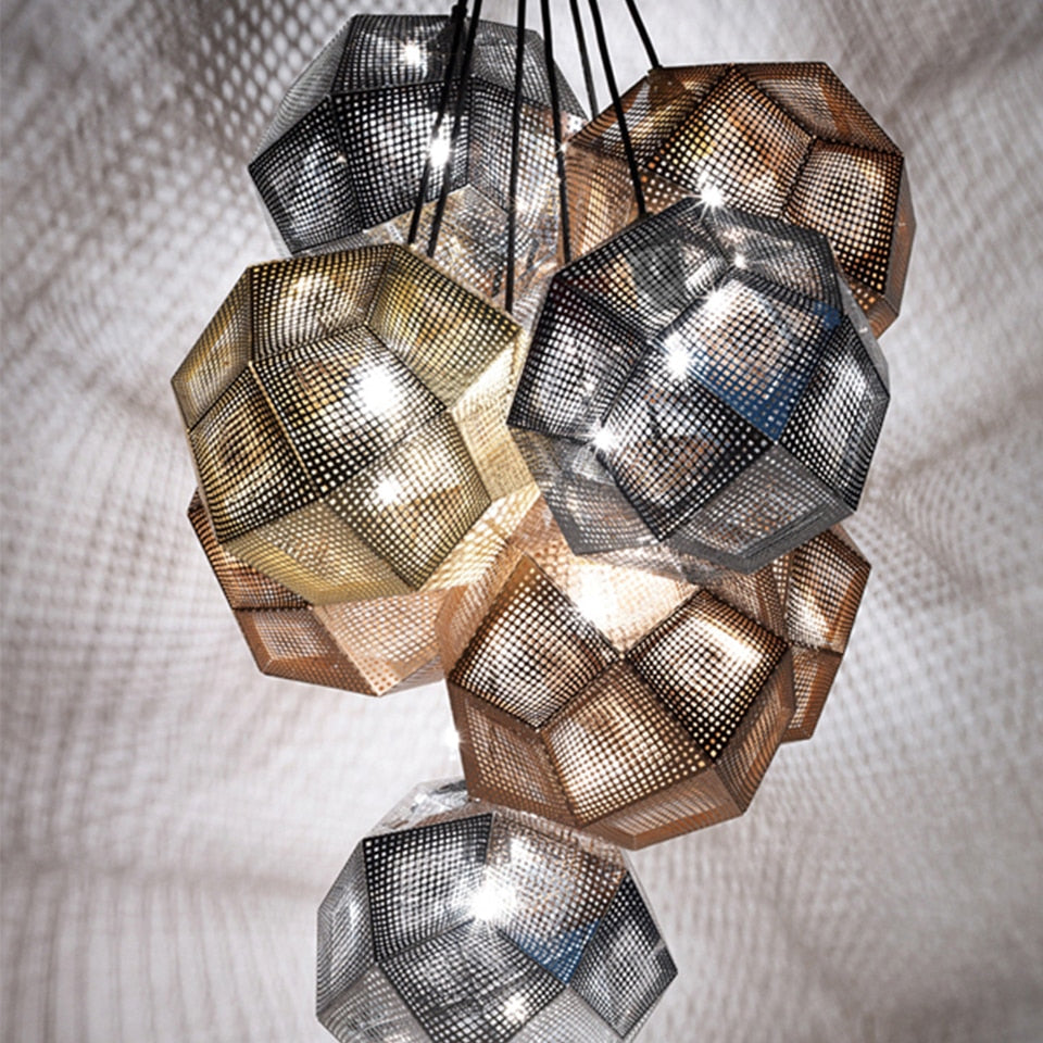 IIS Modern Industrial Plating Ball Pendant Lamp Gold/Silver Stainless Steel Art Geometry Net Lighting