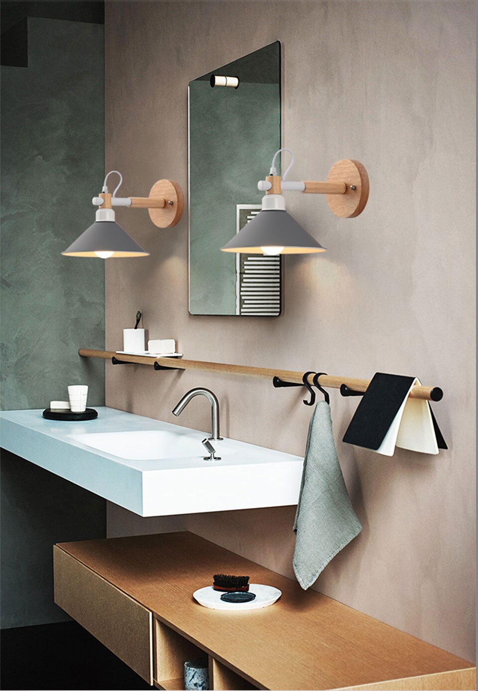 IIS Tulle Wooden Base Nordic Wall Lamp