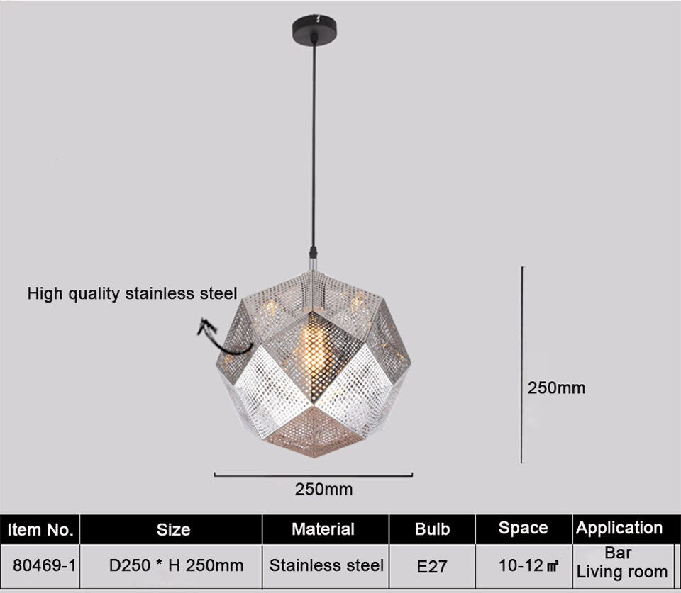 IIS Modern Industrial Plating Ball Pendant Lamp Gold/Silver Stainless Steel Art Geometry Net Lighting