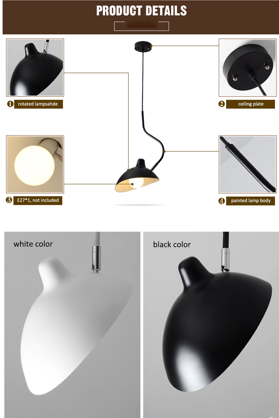 IIS Nordic Replica Designer Serge Pendant Lamp Rotating Iron Lampshade