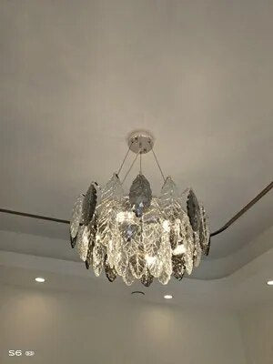 LED Dimmable Crystal Goose Feather Gold Silver Lustre Chandelier
