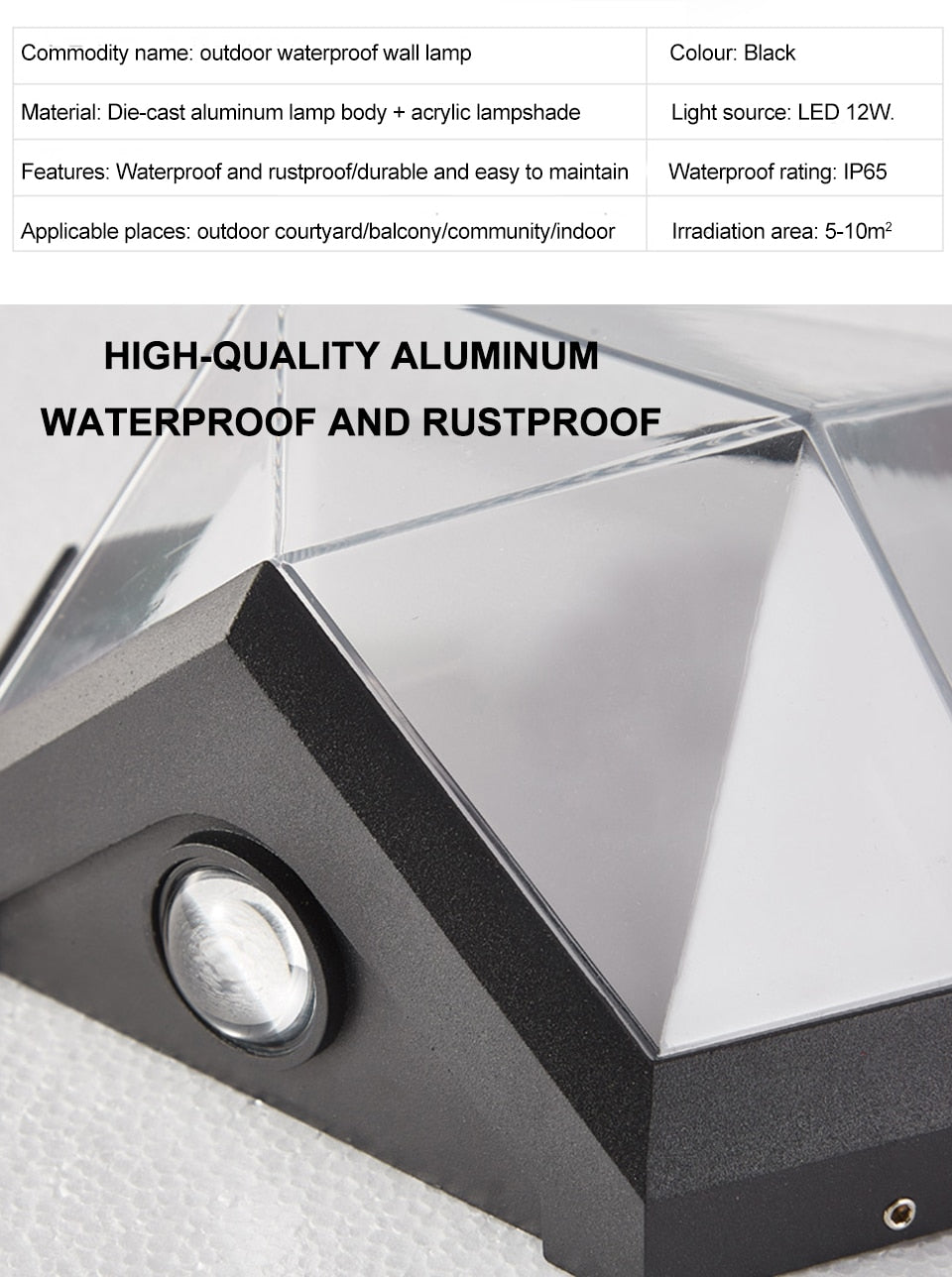 IIS 12W Outdoor Waterproof IP65 Diamond LED Wall Light Porch Garden