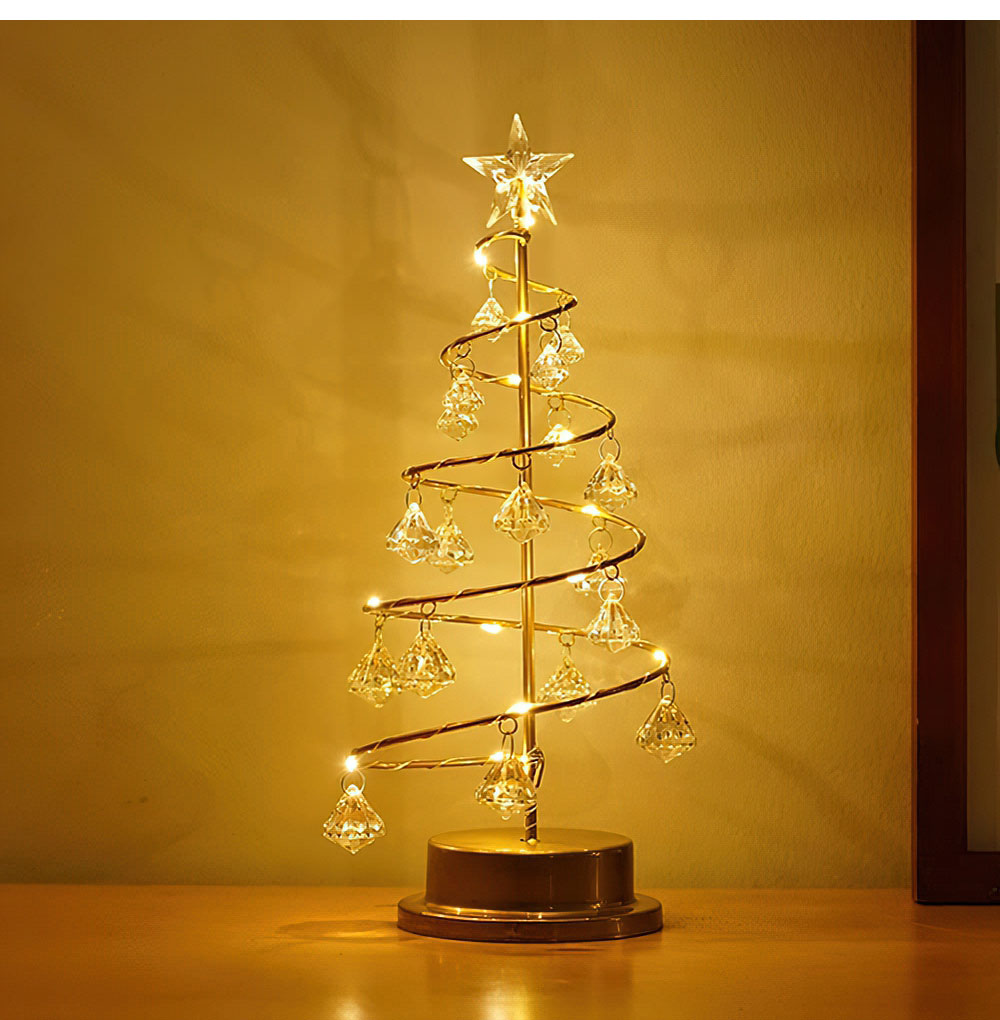 PQ Christmas Tree Table Lamp LED Crystal Night Light Battery Powered
